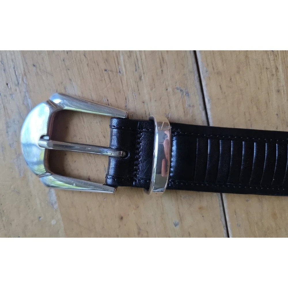 Mezlan Belt Mens 30 Black Leather Silver Tip Western Dress Ribbed Made in Spain